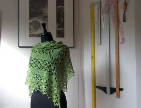 Fledge Shawl in Lace and a Wall of Rulers
